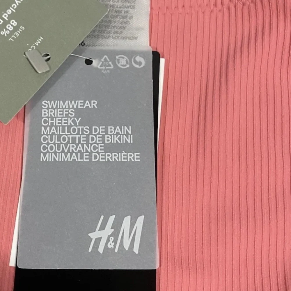 H&M Size 16 Cheeky Coral Peach Ribbed Bikini Bottom Brand New